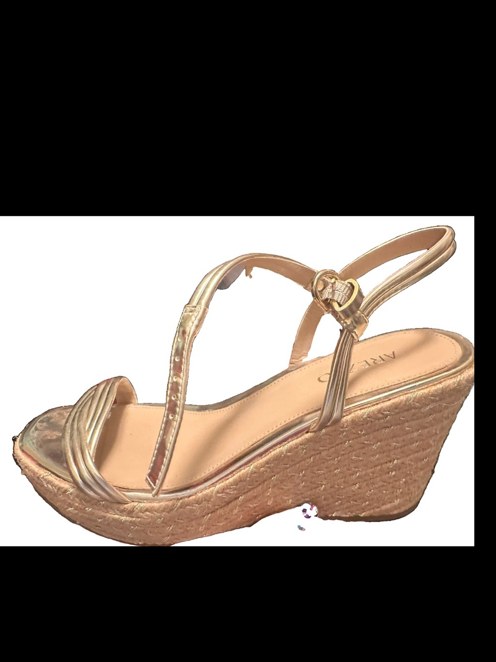 Boho Beachy Leather Gold Wedge Heels Sandals SZ US 9 EU 40